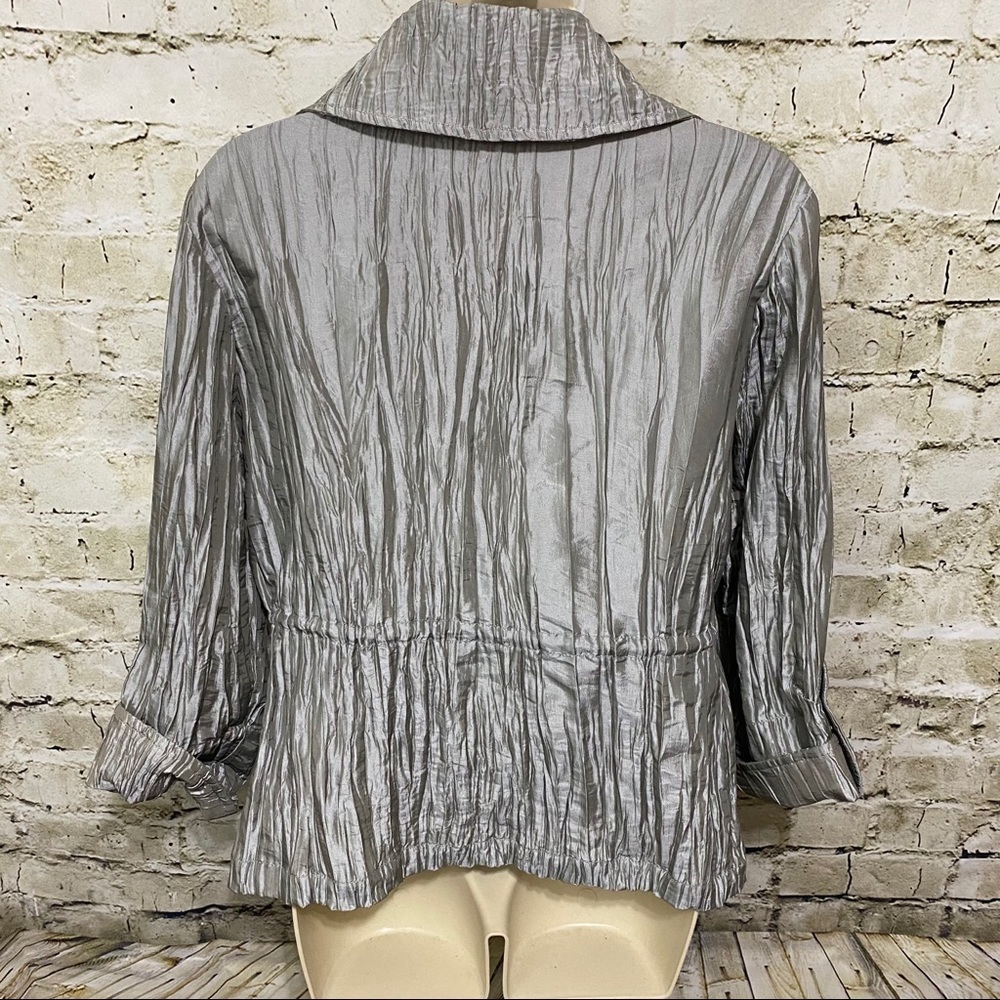 Ruby Rd Silver Crinkle Toggle Waist Zip Up Jacket - image 4